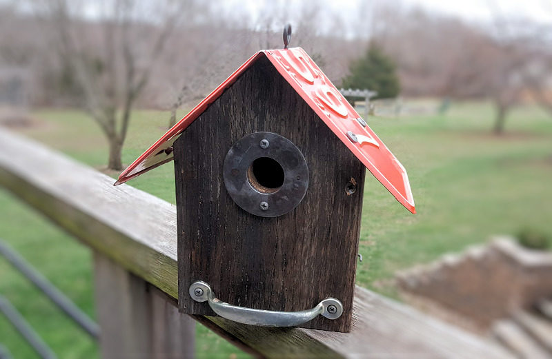 Wren house from reclaimed materials
